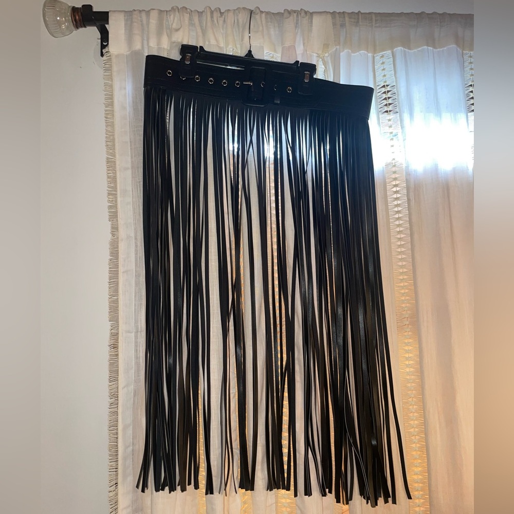 Black Fringe Leather Skirt Belt